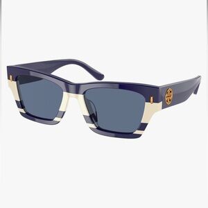 Tory Burch Women's Ty7169u Universal Fit Rectangular Sunglasses Navy Stripe